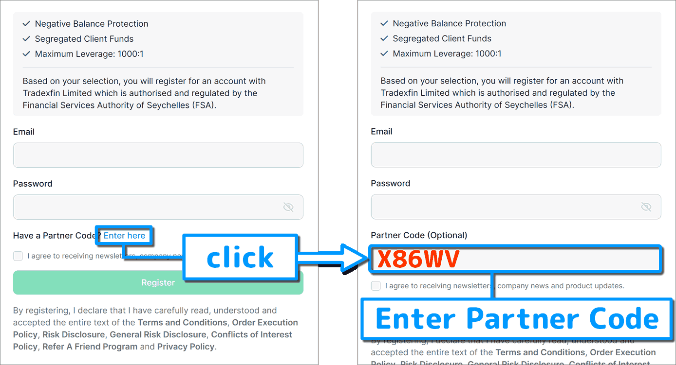 Screenshot of the XMTrading New Account Opening Procedure